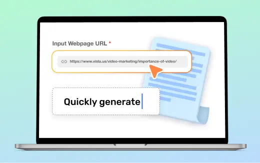 Webpage to video tool showing URL input and AI generating video content from web pages.